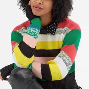 CAbi POP Multistripe Crewneck Sweater in Green, Yellow, Pink & Black Medium NWOT